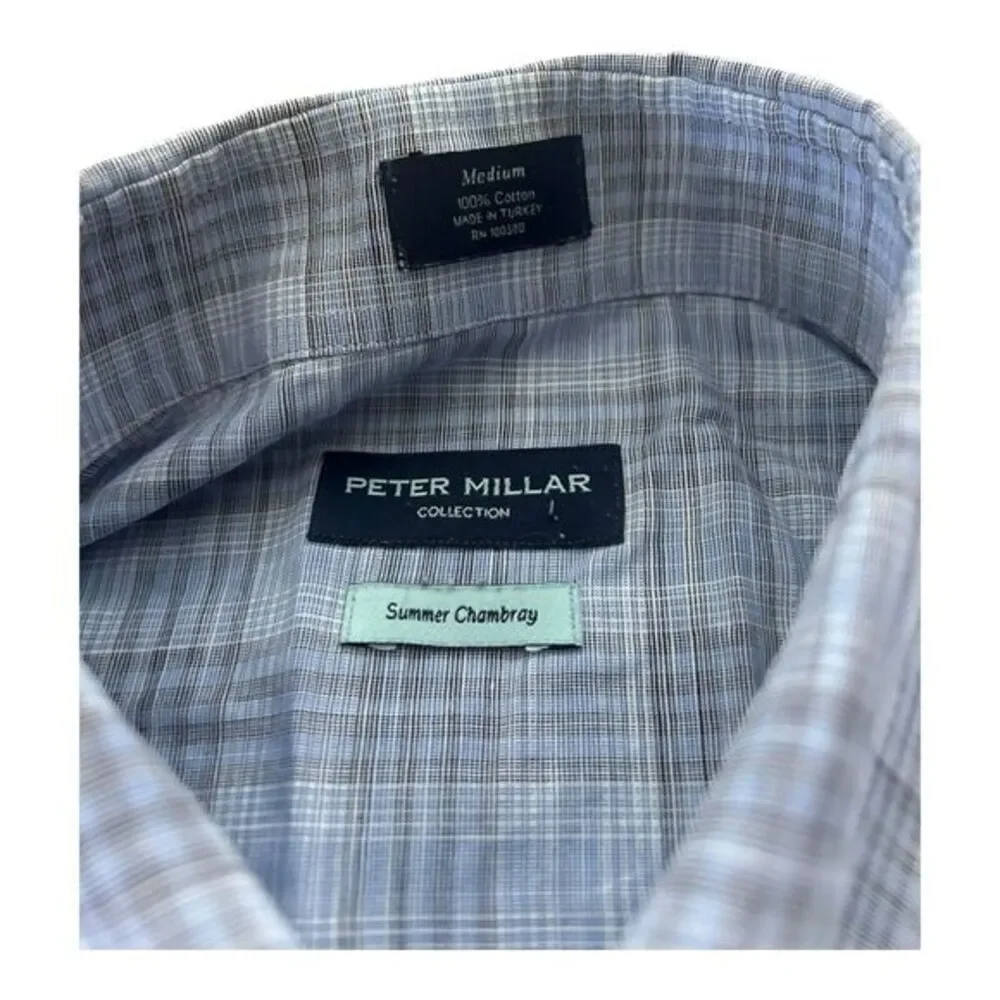 Peter Millar Shirt Mens Medium Summer Chambray Blue Striped Button Up - Picture 6 of 9